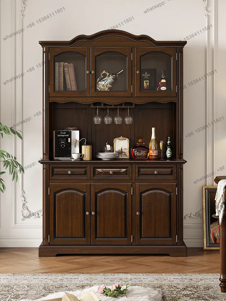 

American solid wood wine cabinet retro rural storage simple mahogany core wood dining side cabinet
