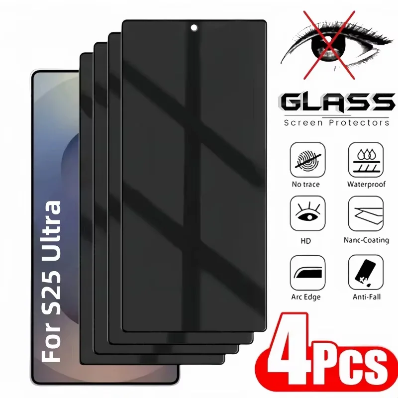 

1-4Pcs Fingerprint Unlock Privacy Screen Protector For Samsung Galaxy S25 Ultra 5G Anti-Spy Glass Film for Sumsung S 25 S25Ultra