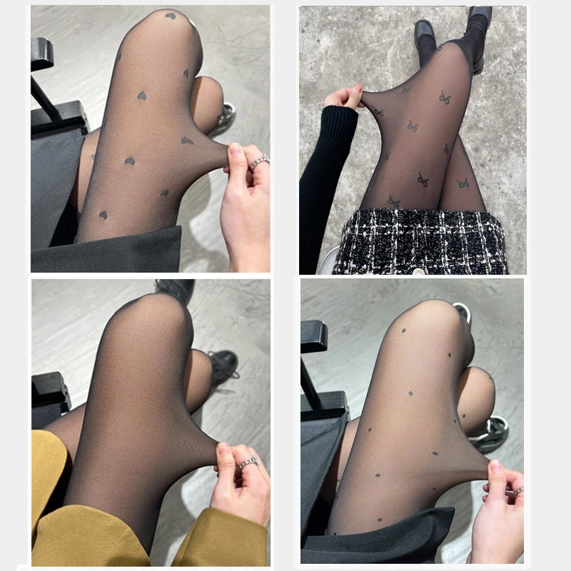 300g New Women\'s Fleece Tights Sexy Print Stockings Winter Warm Leggings Fashion High-Elastic Thermal Pantyhose Skin Effect