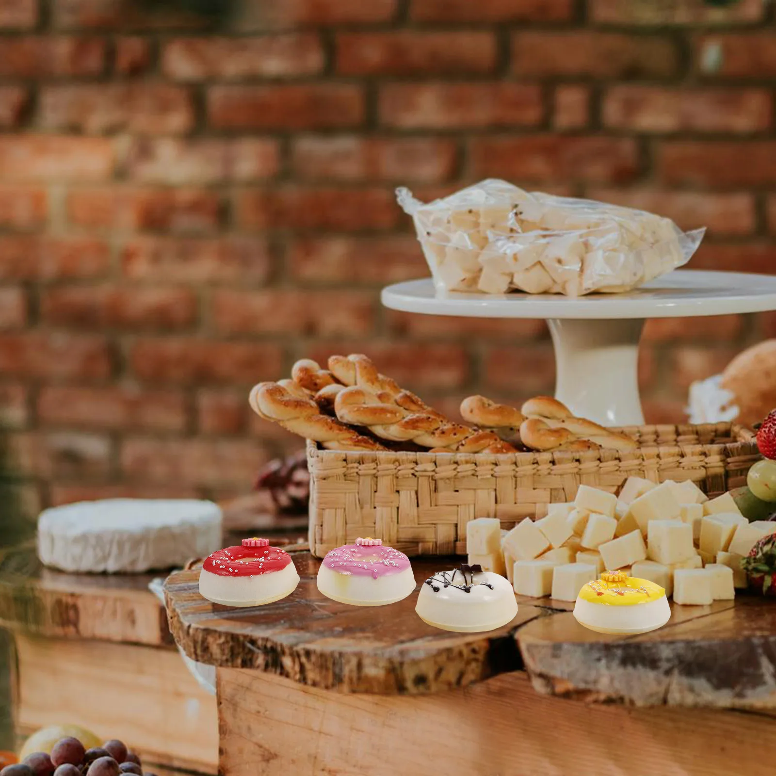 

4Pcs Realistic Artificial Mini Donuts Lifelike Fake Doughnuts for Party Wedding Home Decor Food Decoration Props Display