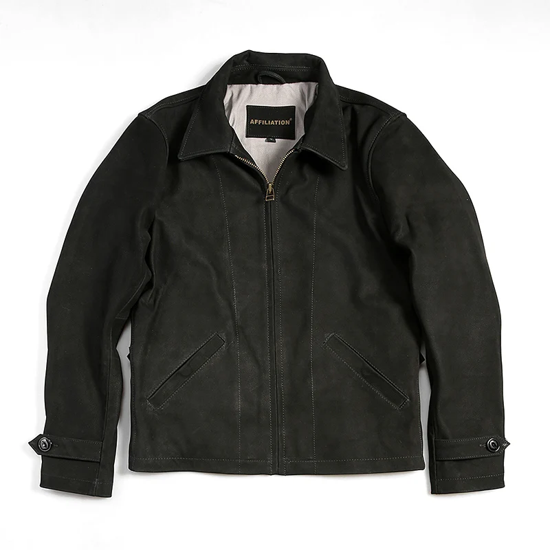 

Мужская кожаная куртка с отложным воротником, коричневая матовая повседневная кожаная куртка в американском стиле, модель из воловьей кожи, новинка на весну-осень 2019