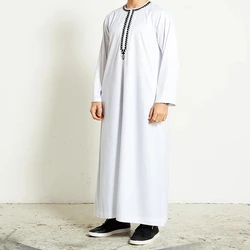 2024 New in Muslim Arabic Men Black Hand Embroidered White Formal Long Sleeve Robe Luxury White Jubba