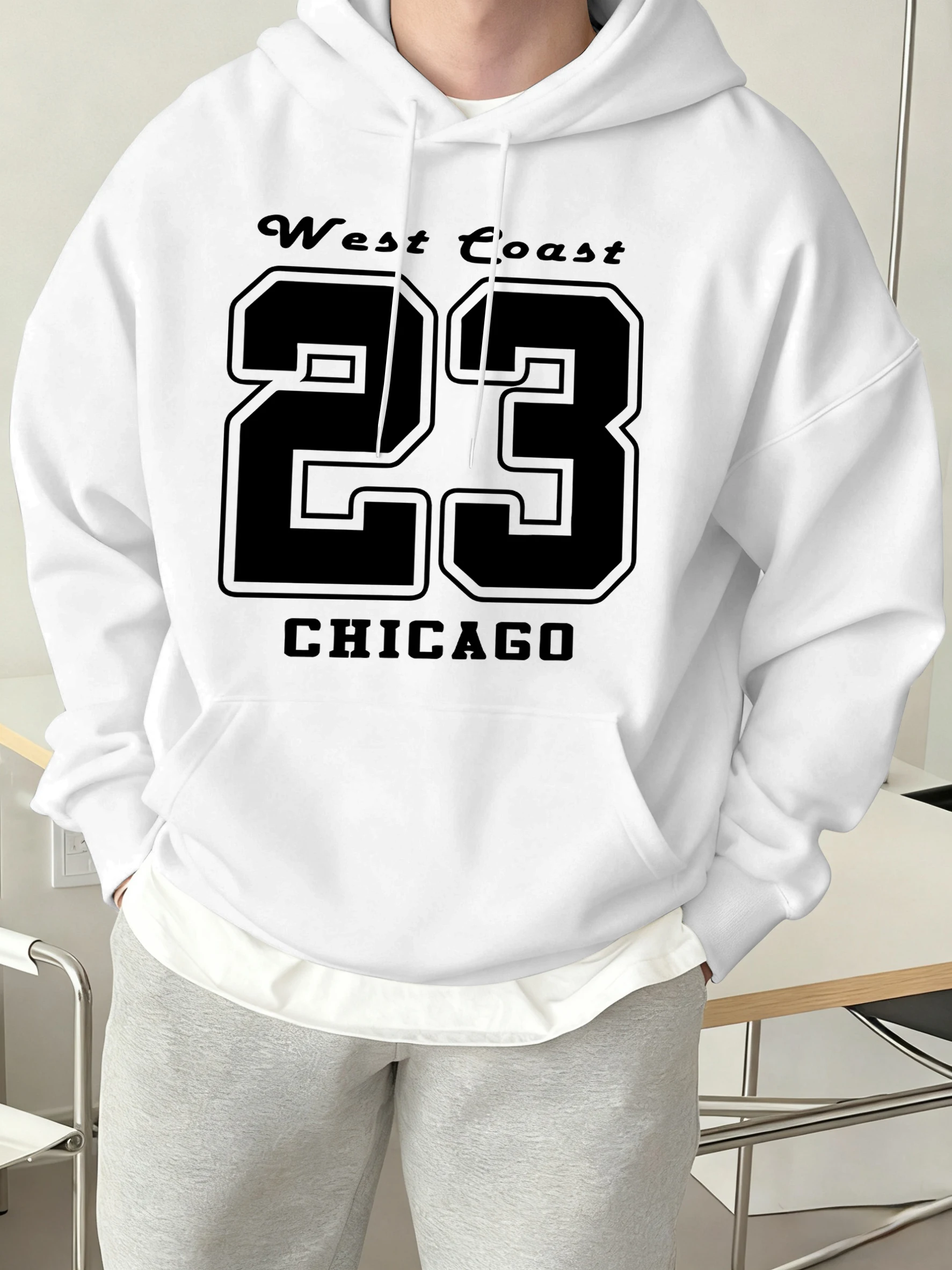 الساحل الغربي 23 شيكاغو الطباعة الرجال الموضة هودي مريحة الصوف بلوزات الخريف ملابس كاجوال أساسيات الشارع ملابس رياضية #1