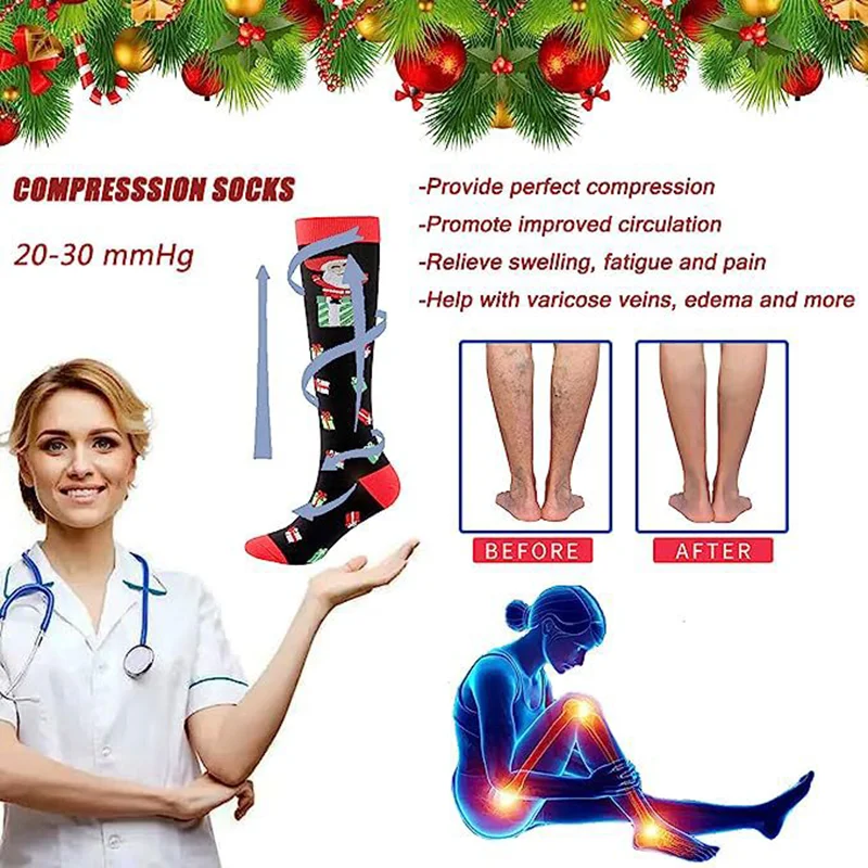 Compression Socks Christmas Halloween Medical Nurse Edema 20-30mmgh Sports Socks Cycling Running Fitness Blood Circulation New