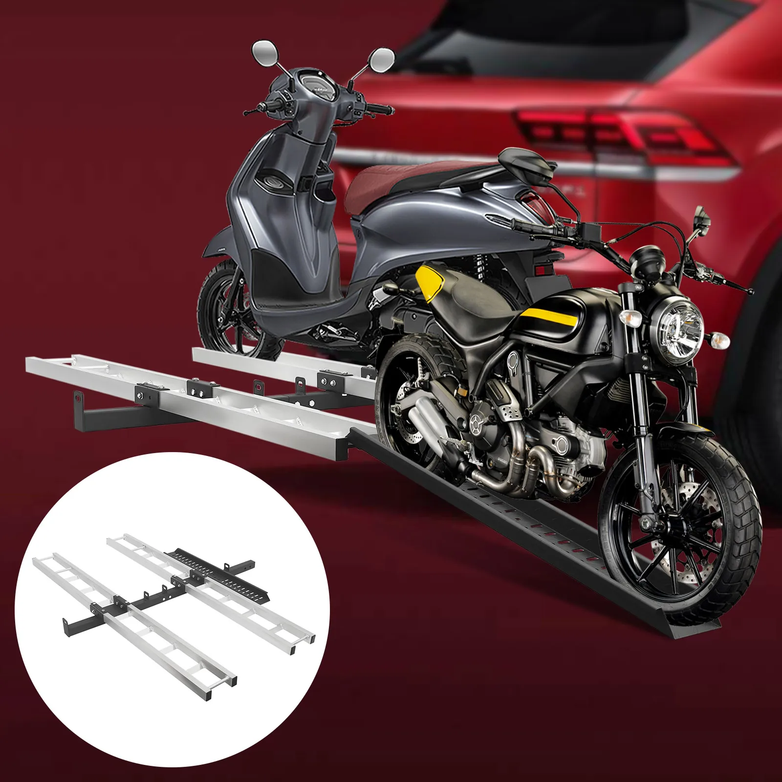 600LBS Motorcycle Hitch Carrier Heavy Duty Hitch-Mounted Dirt Bike Rack Aluminum Bracket Ramp with Straps for Cars/SUVs/Trucks