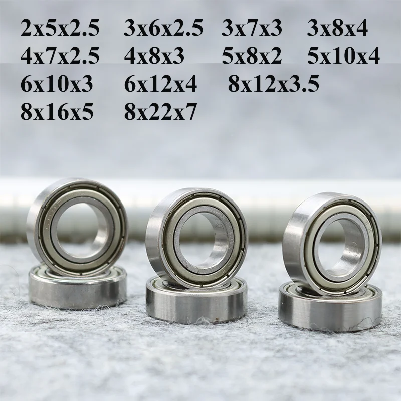 10pcs Miniature Ball Bearing 3x8x4 4x8x3 5x8x2 5x10x4 6x10x3 8x12x3.5 8x22x7 for 3D Printing Bike RC Car Toy 608zz Small Bearing