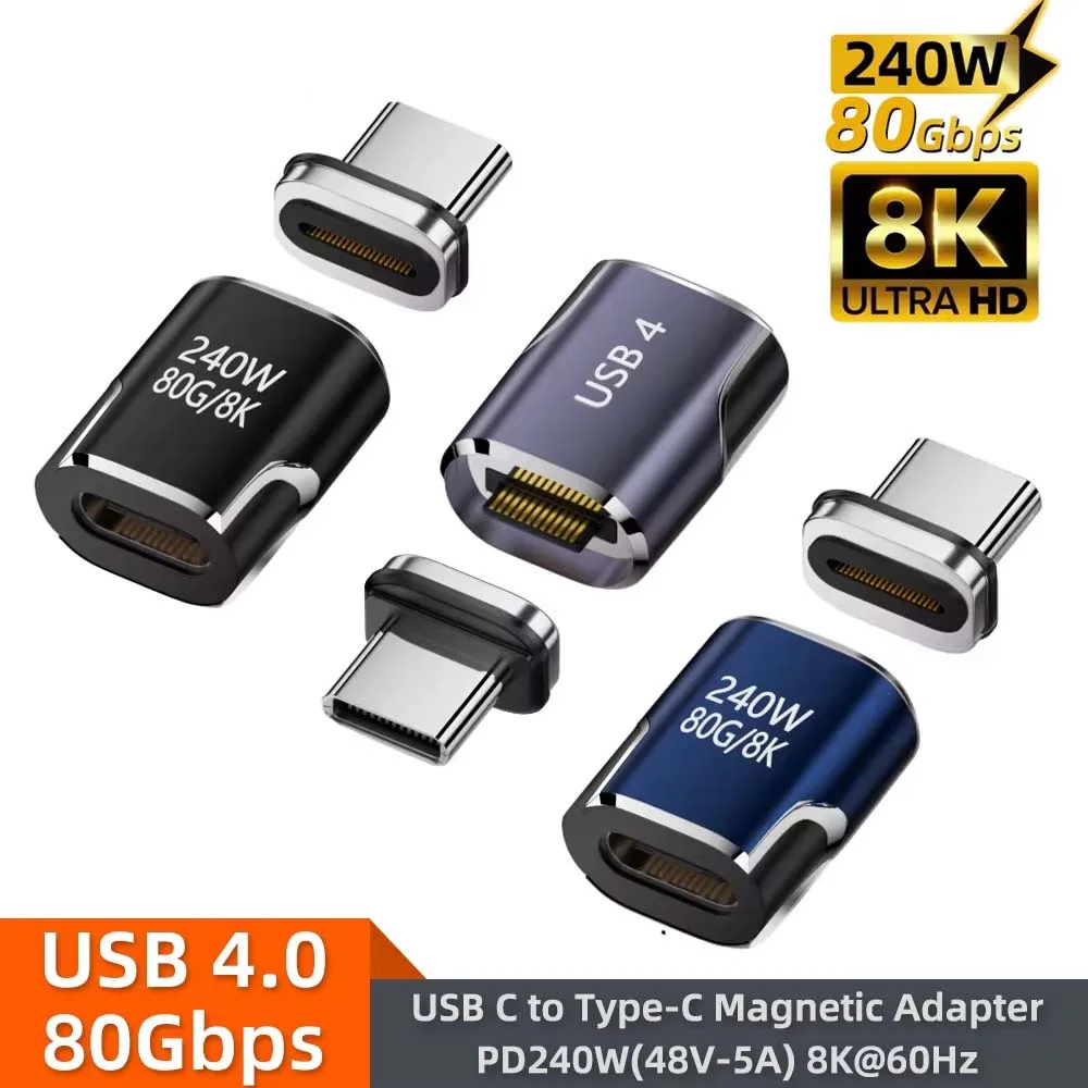 240W Magnetic USB Type C Adapter Metal 80Gbps Data Transfer 8K Video Fast Charging USB-C Converter for MacBook Phone Tablet