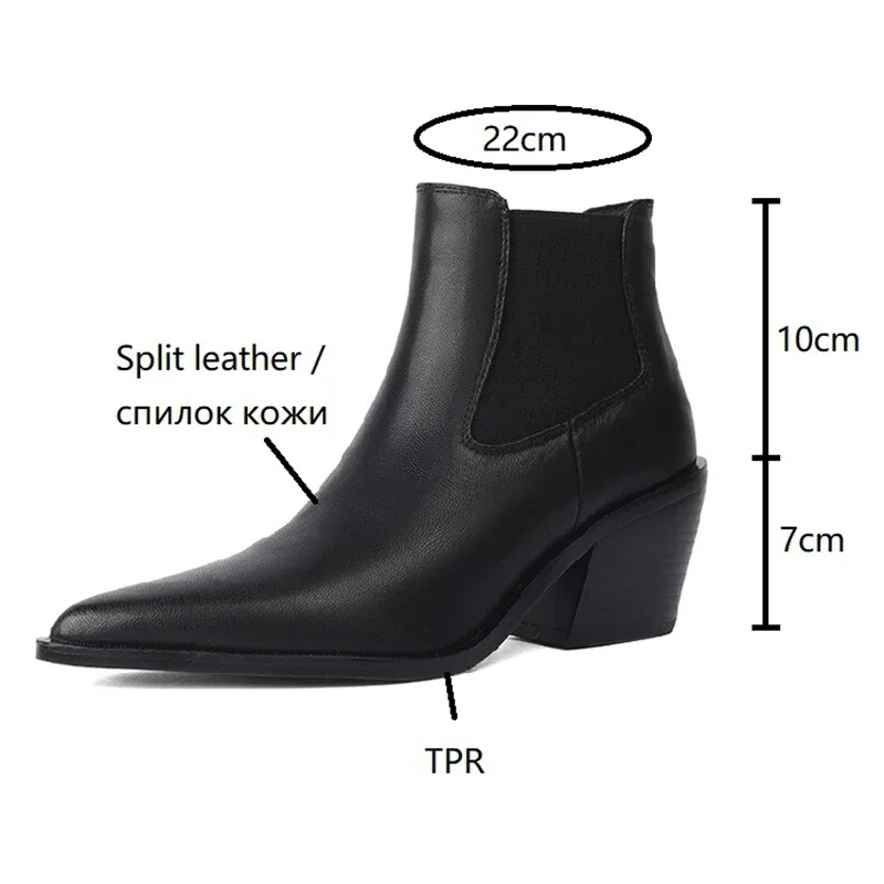 Autumn Boots Women Split Leather Shoes for Women Pointed Toe Ankle Boots Chunky Heel Shoes Western Boots казаки женские обувь