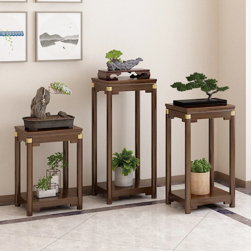 Chinese bamboo flower stand widened fish tank stand flower stand household living room potted plant rack