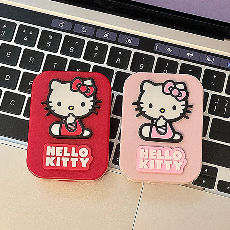 New Sanrio Hello Kitty Red Contact Lens Box Cute Romantic Cartoon Anime Portable Travel Contact Lens Kawaii Storage Boxs