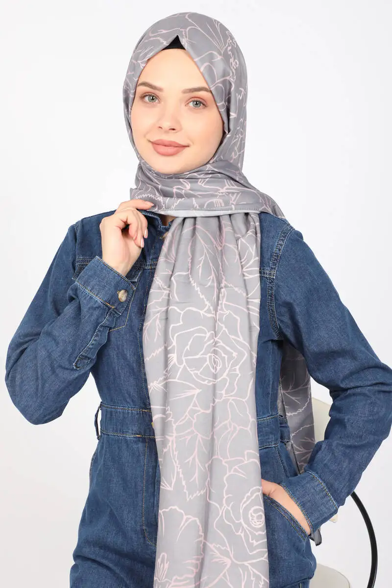 ShantuQ Rose Pattern Soft to Twill Shawl Gray