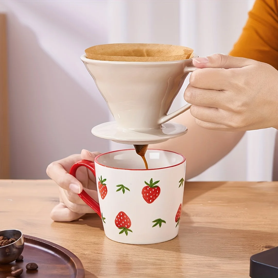 Keramik-Kaffee-Dripper-Set – Kegelförmiger Filtertrichter für gemahlenen Kaffee – Outdoor-Reise-Kaffeemaschine & Netzfilter – Detail 3