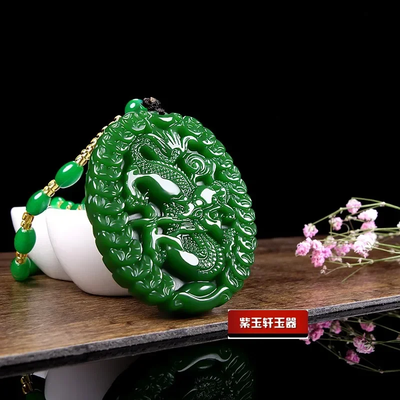 Groene Jade Geld Draak Hanger Ketting Sieraden Chinese Hand-Gesneden Ontspannen Healing Vrouwen Man Luck Gift Amulet Trui Keten