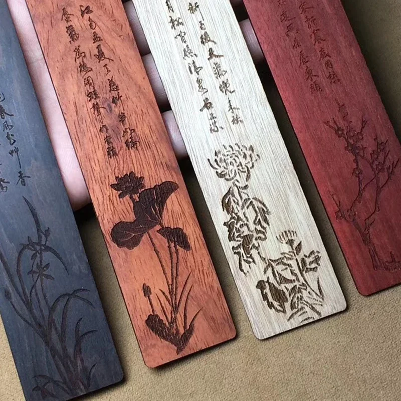 Retro Wooden Carving Four Seasons Bookmarks Chinese Style Ebony Book Clip Student Delicate Reading Tool School Stationery Supply