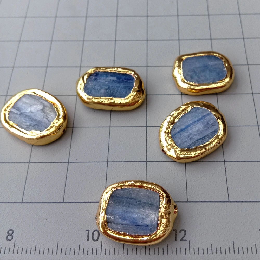 Wholesale 10 PCS 12x20mm Natural rectangle shape Blue kyanite Gold plated Edge Beads For Making Bracelet necklace DIY