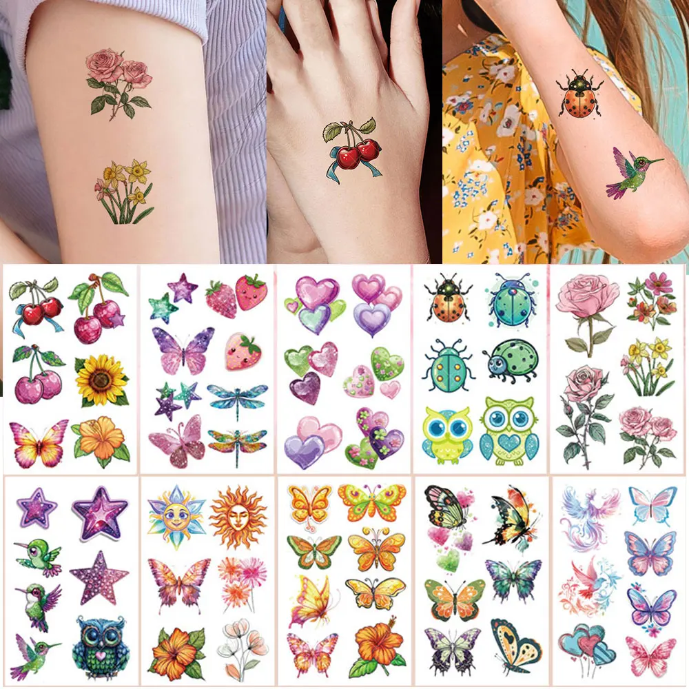 10pcs Flash Tattoo Stickers  Fruit Vegetable Pattern Temporary Tattoo Fake Tattoo for Men Women