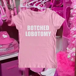 Botched Lobotomy Y2k Crop Tops 2000s Streetwear Harajuku Women T-shirt Short Sleeve Cropped Tees Fashion Cute Baby Tees E-girls