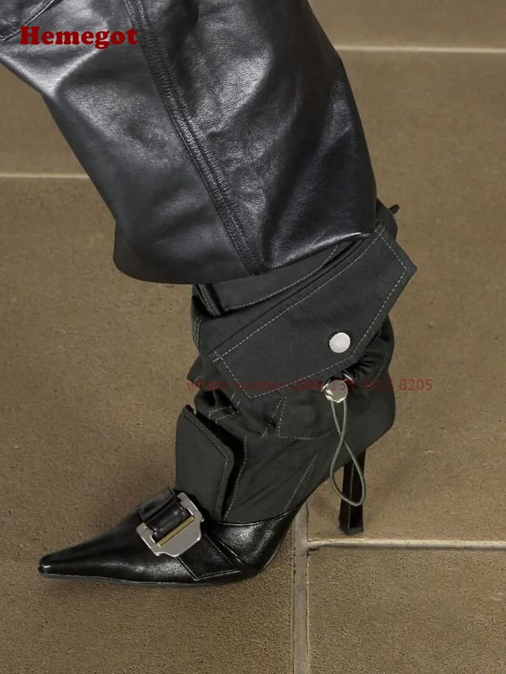 Women's Boots Back Metal Buckle Pocket Decor Knee High Boots Pointy Toe Stiletto Patchwork Casual Runway Shoes Winter 2025 New