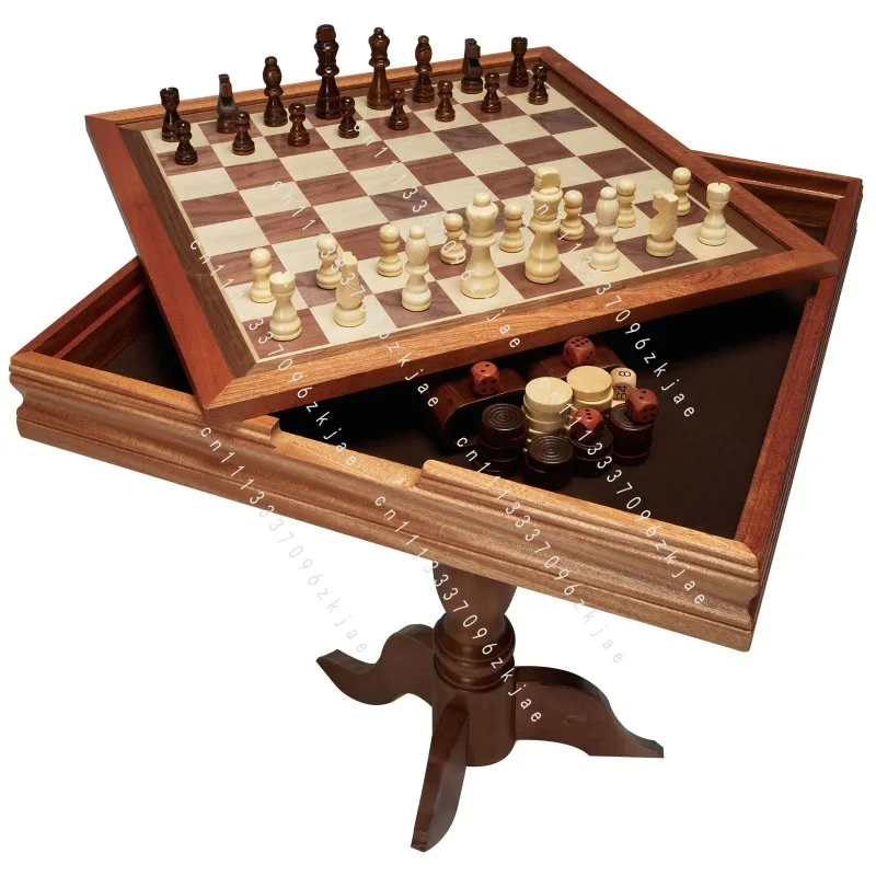 18 Pouces 3-en-1 Dames D'échecs Ensemble De Table De Backgammon Table D'échecs En Bois