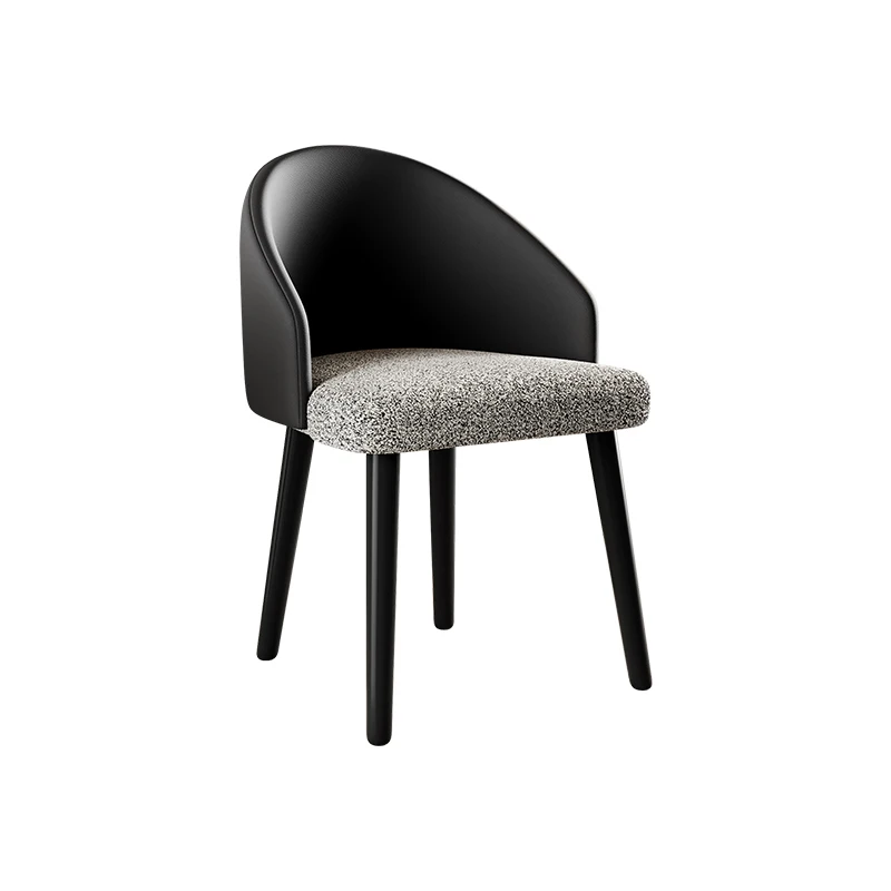 #Two-tone Mixed Upholstery Dining Chair, Leather Back + Linen Fabric Seat, Black Solid Wood Leg Armless Side Chair