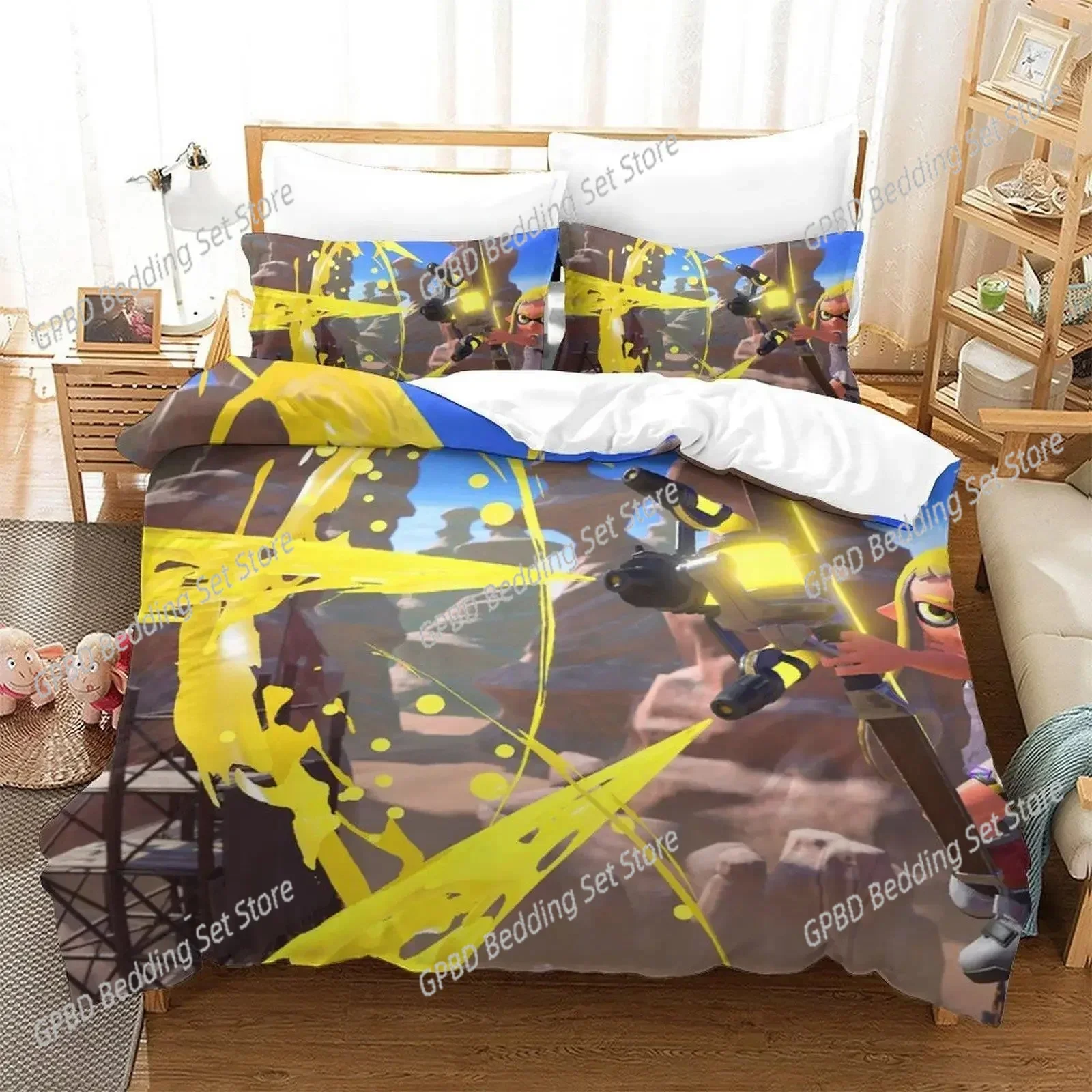 Splatoon 3 Bedding Set Boys Girls Twin Queen Size Duvet Cover Pillowcase Bed Boys Adult Fashion Home Textileextile