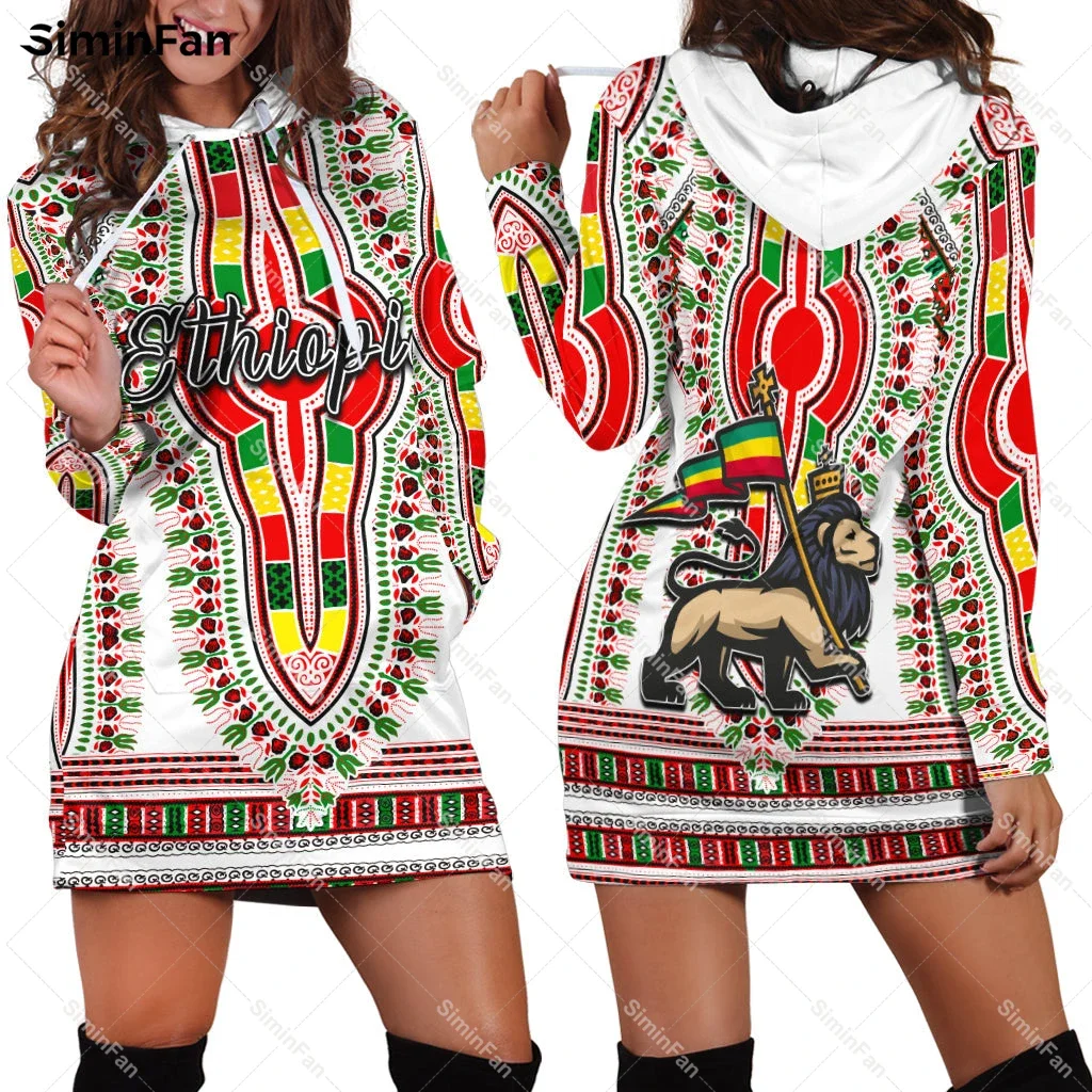 Ethiopian Lion 3D All Over Printed Women Hoodie Dress Female Pocket Hooded Pullover Dresses Spring One-Piece Casual Streetwear-1