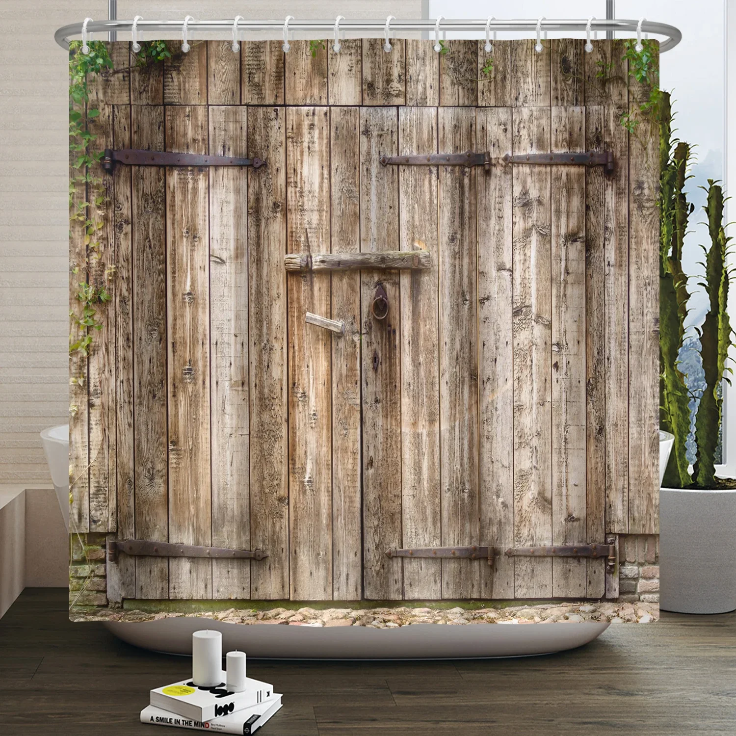 Rustic Wooden Vintage Wood Shower Curtain Farmhouse Country Barn Door Bathroom Decor Garage Cabin Bath Screen Hanging Curtain