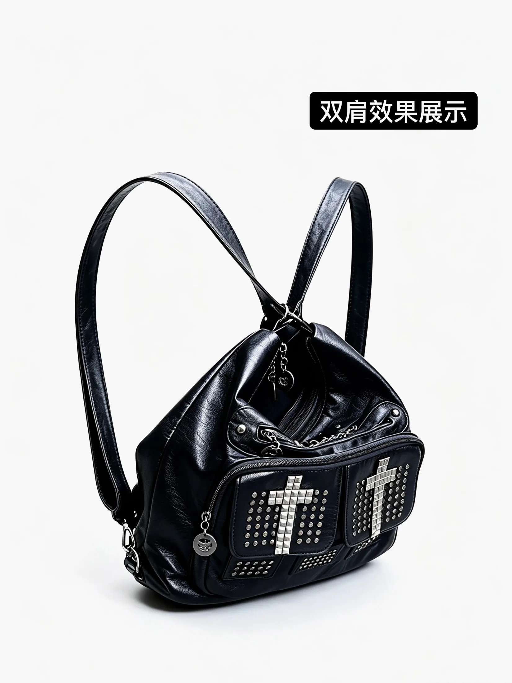 Original Design Rivet Punk Bags for Women's Shoulder Bag Cross Unique Subculture Black Shoulder Handbag