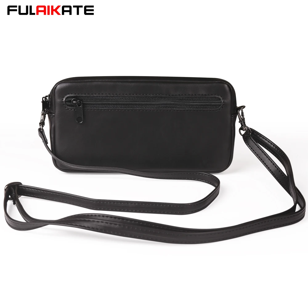 

FULAIKATE High-End Crazy Horse PU Leather Waist Bag for Samsung S24 Ultra Zipper Universal Phone Shoulder Pouch for iPhone 16