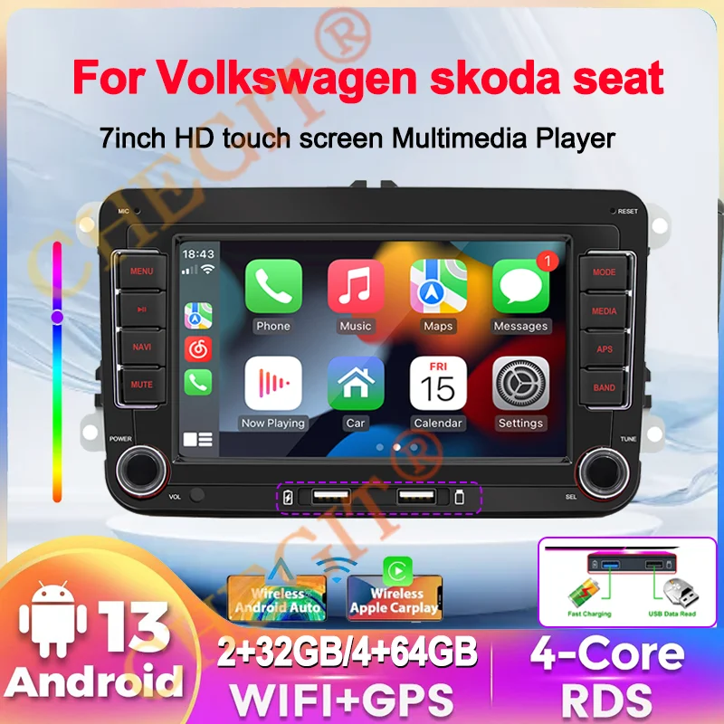 

Android13 Car Radio 64G GPS Wireless CarPlay For VW Volkswagen Skoda Octavia Golf 5 6 Passat B6 Polo Jetta 2Din Multimedia Playe