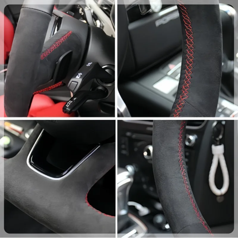 Car Steering Wheel Cover Suede Leather Breathable For Tesla Model 3 2015-2021 Model Y 2019-2021 Steering Wheel Braiding Cover