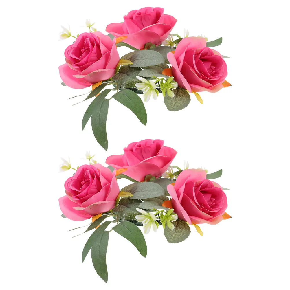 

2pcs Artificial Floral Wedding Table Wedding Wreath Centerpiece Wreath Ring Pillar Floral Rings Holder