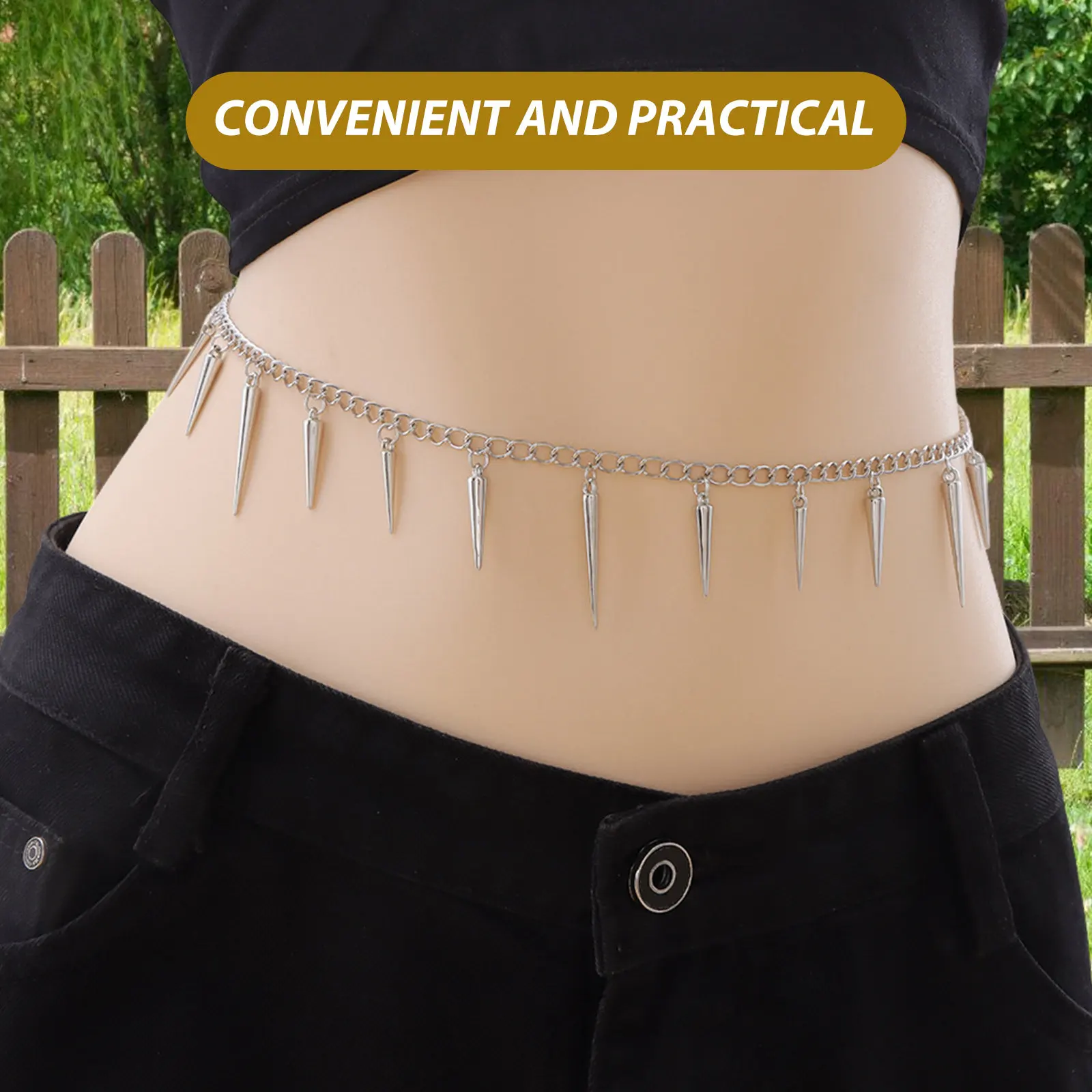 Adjustable Punk Hip Hop Waist Chain Tassel Rivet Metal Belt Goth Body Jewelry Women Jeans Hip Belts for Women Fashion view 6