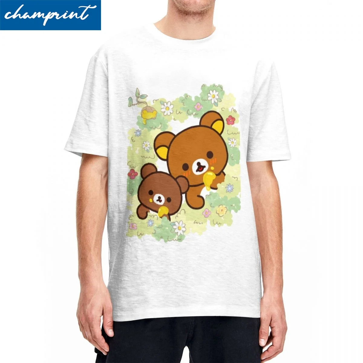 Rilakkuma Kogumachan Eat Honey T Shirt Men Cotton Tops Hip Hop Round Neck Short Sleeve