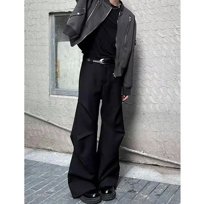 

American Sil Pleated Men's Drapey Wide-leg Casual Suit Pants for Spring Autumn Loose Casual Slightly Flared Long