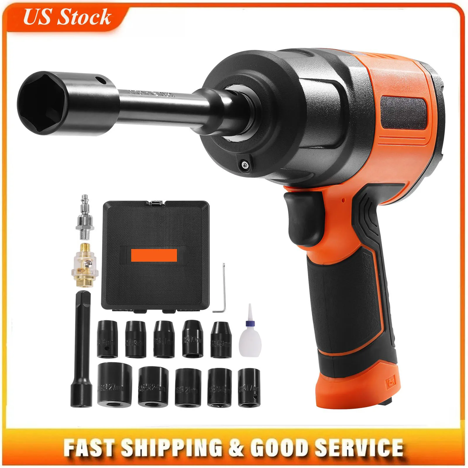 1/2-Inch Air Impact Wrench, High Torque Up to 1400 ft-lbs, Lightweight 4.6 lb Design Pneumatic Impact Gun with 11-PCS 1/2-Inch Drive CR-V Steel Impact Socket Set & Carrying Case