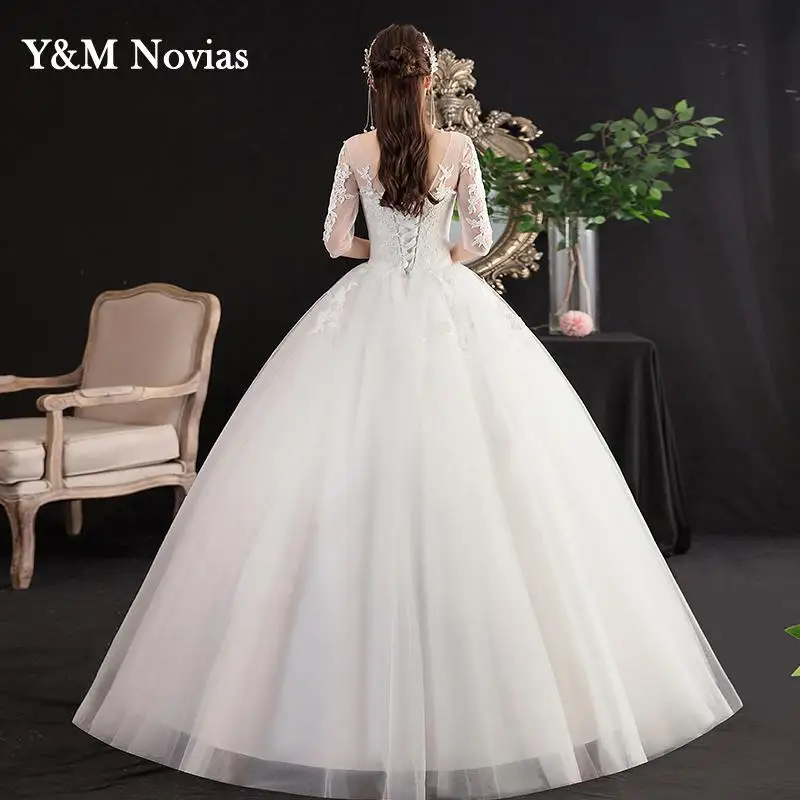 Vestidos De novia coreanos simples De tres cuartos, moda elegante, Princesa, apliques De encaje, Vestido De novia, 2022