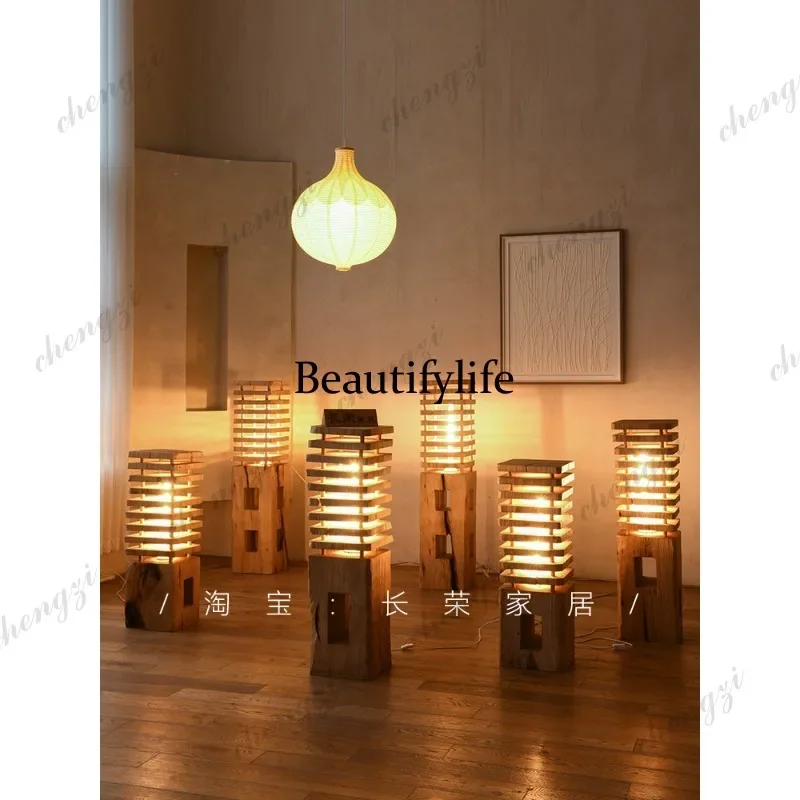 A52 Creative wooden pile wooden pier hotel log sofa corner flower stand solid wood ornament homestay floor lamp