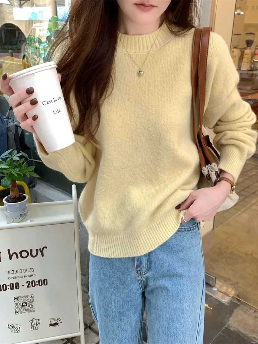 الكورية Sle لينة فضفاضة اللون سترة غير رسمية المرأة خريف 2025 جديد Faion العمر-Defng محبوك علوي تخفيف فضفاض صالح #4