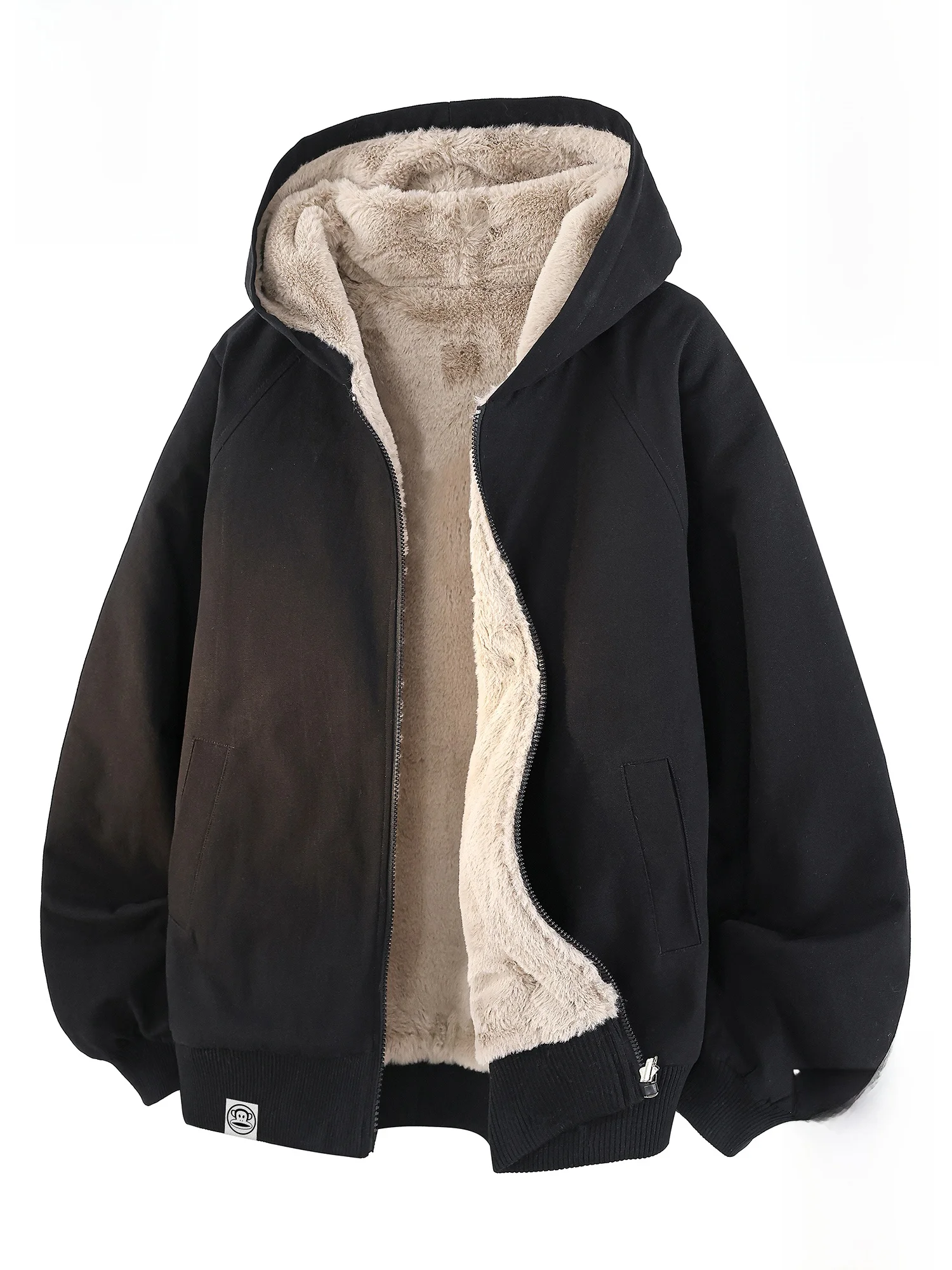 

Мужская зимняя модная куртка Paul Frank из утолщенного чистого хлопка с плюшевым ворсом, теплая верхняя одежда, черная, пушистая, молодежная, популярная