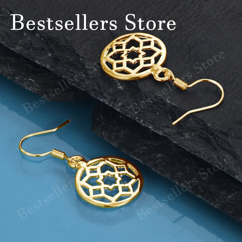 925 Sterling Silver 18K Gold Plated Exquisite Openwork Flower Earrings for Women's Fashion Wedding Jewelry