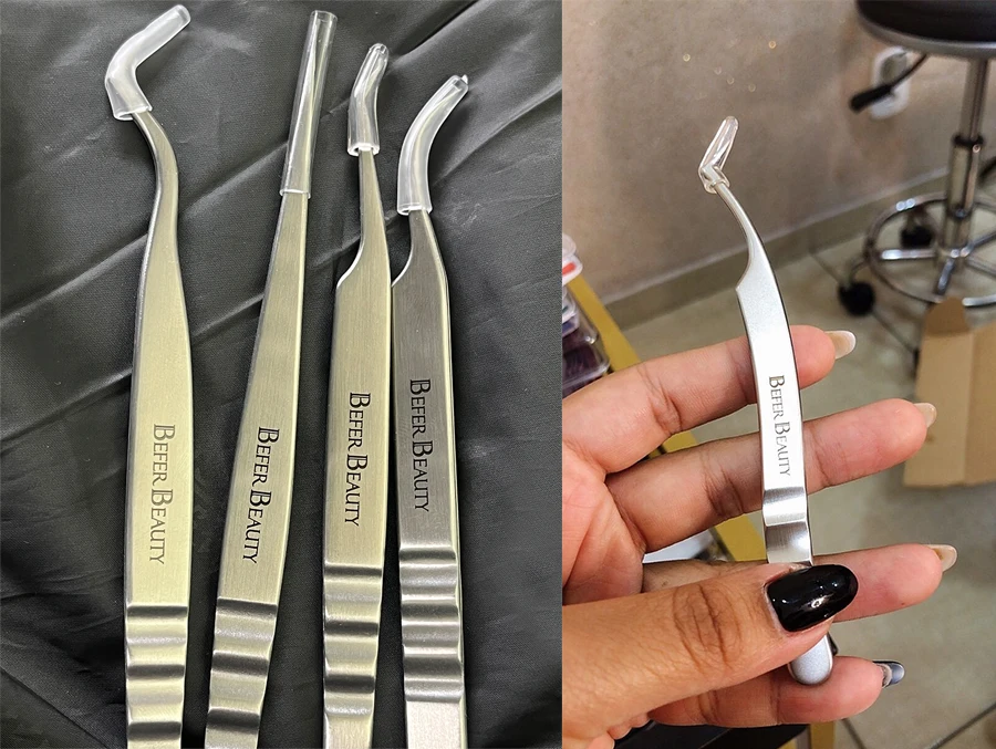 Antistatische Pinzette, Wimpernverlängerung, professionelle hochpräzise Volumenpinzette, Pinzette aus Edelstahl, rutschfestes Make-up-Werkzeug – Detail 4