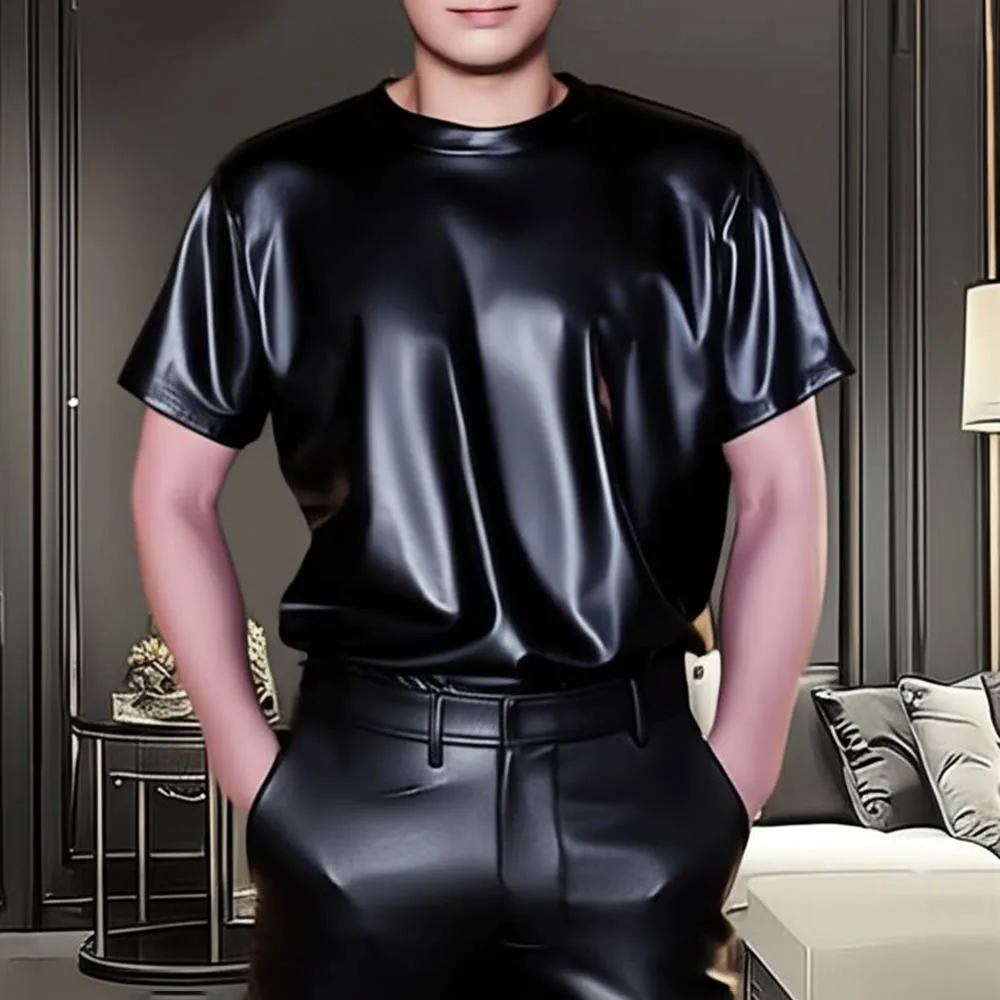 Einfarbiges, glänzendes Kurzarm-T-Shirt für Herren, amerikanischer Retro-Modetrend, High Street, lockere, lässige, atmungsaktive Nischen-Herrenoberteile