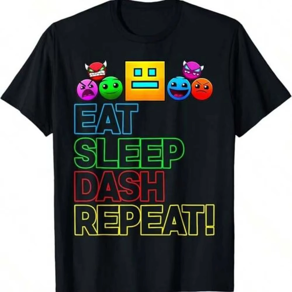 Eat Sleep Dash Repeat Geometry Video Gamer Catchy Slogan Graphic Cotton Tee Men's and Women's Gamer Casual Daily Y2K T Shirt