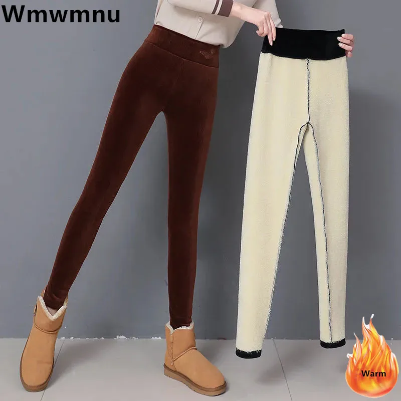 Samt verdicken warme Legging Winter Frauen schlanke Fleece gefütterte Bleistift hose hohe Taille knöchel lange lässige Lamm wolle Fluff Legginsy