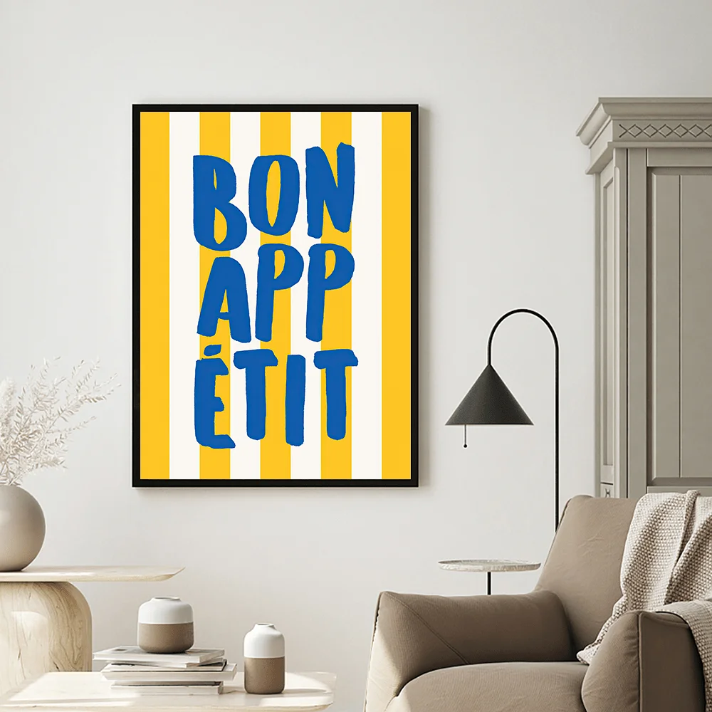 1pc, Unframed, Bon Appetit, Happy Dining Art Print Sea, French Kitchen Dining Aesthetic Canvas Wall Art, Modern Art Style, Us
