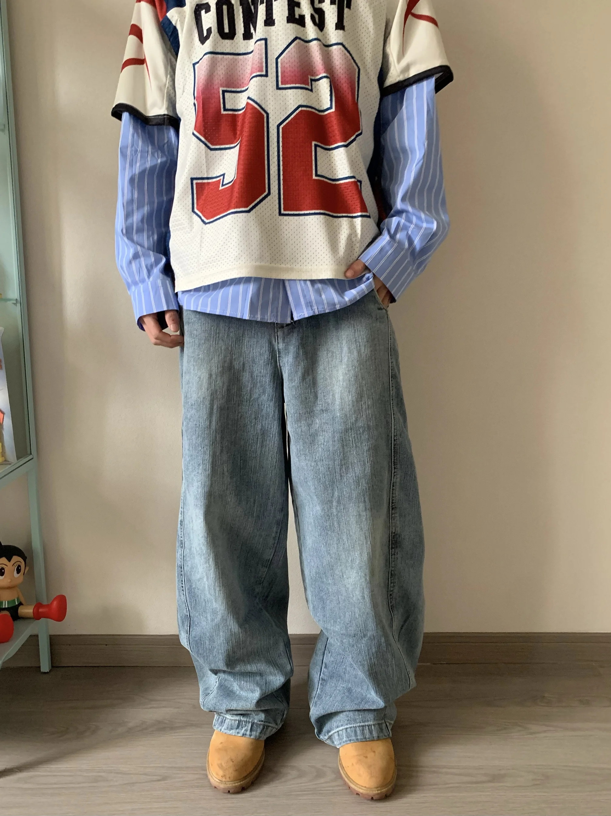 جديد الأمريكية الرجعية المعتاد جينز غير رسمي فضفاض صالح الرجال النساء السراويل الطويلة مستقيم الساق منتصف الخصر سستة يطير مريحة الخريف