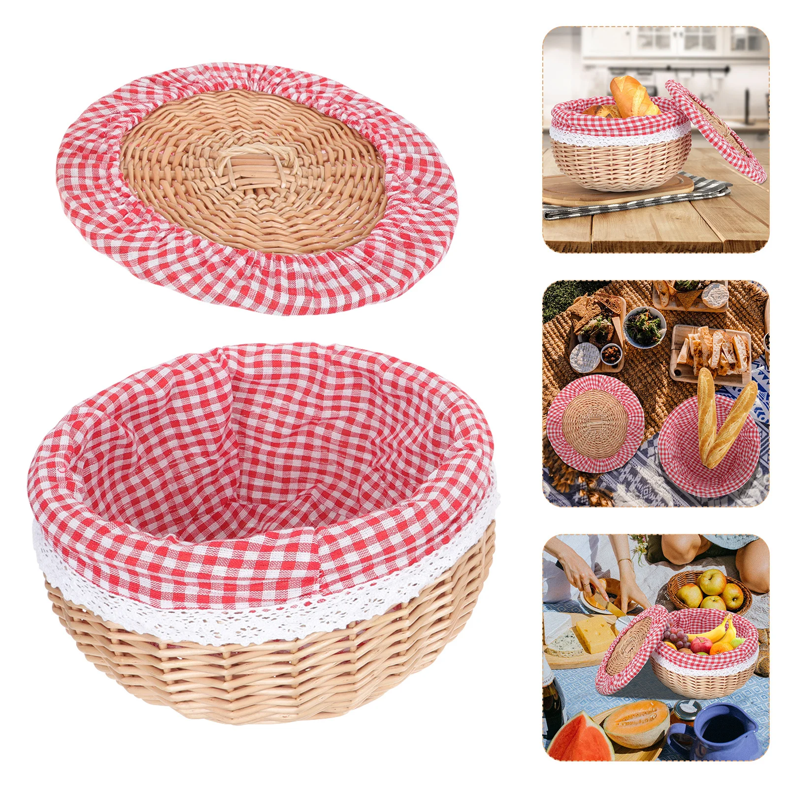 

Wicker Woven Food Storage Basket for Bread Snacks Fruits Natural Handmade Kitchen Pantry Organizer Picnic Camping Garden Party