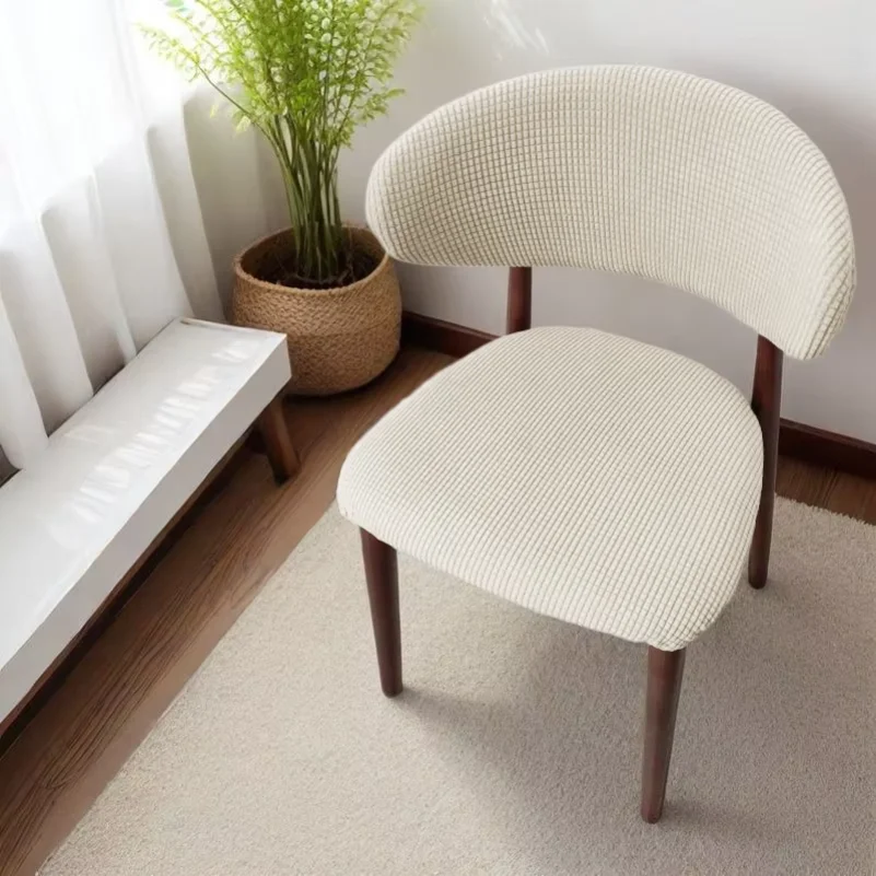 Solid Color C Shaped Backrest Chair Cover Elastic Removable Wood Chair Slipcovers Dustproof Seat Protector for Home Decoration