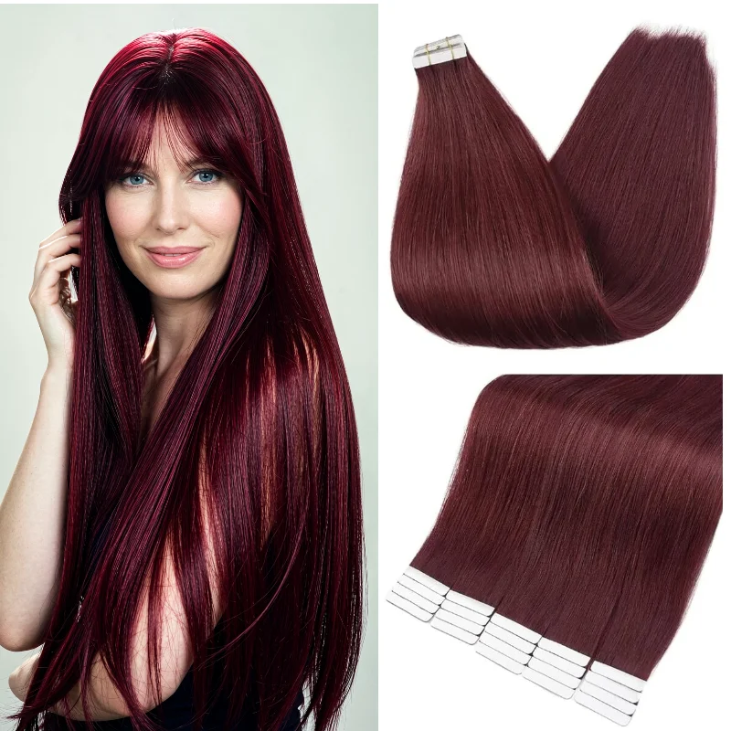 human-remy-hair-tape-in-wig-20pcs-26inch-99j-8-50g-quick-apply-for-party-glamorous-night-wholesale-dropship